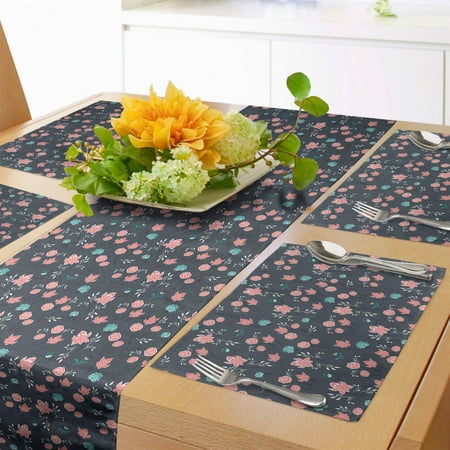 

Flowers Table Runner & Placemats Romantic Buds Bouquets and Lilly Branches Gardening Pastel Motif Pattern Set for Dining Table Placemat 4 pcs + Runner 12 x72 Coral Grey Turquoise by Ambesonne