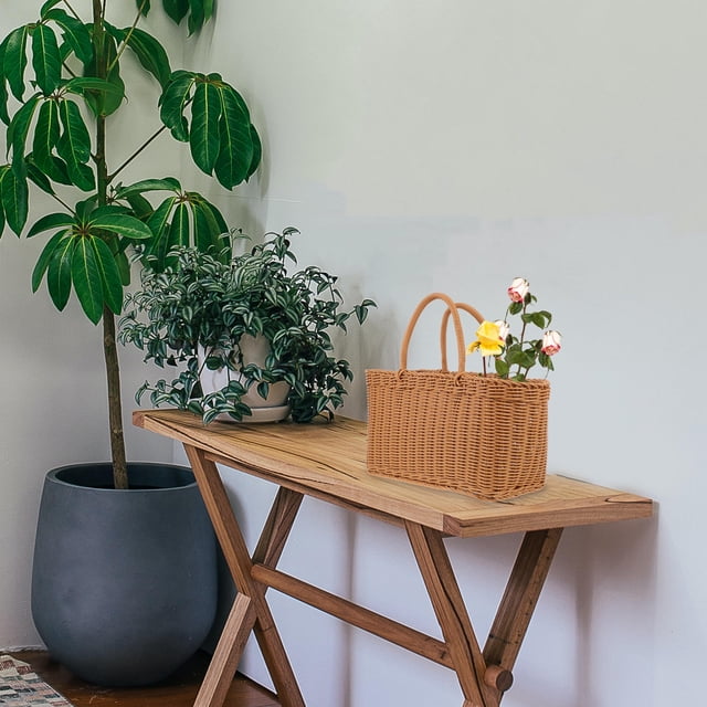 MERRYHAPY 1Ud Cesta De Plástico Marrón Para Almacenaje Con Asa Multiusos Decorativa Natural