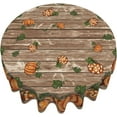 thumbnail image 3 of Fall Tablecloth Round 70 x 70 Inch Thanksgiving Wood Orange Pumpkins Table Cloth Polyester Fabric Farmhouse Harvest Autumn Table Cover for Kitchen Party Picnic Outdoor Decor, 3 of 6