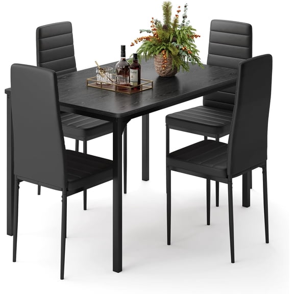 5-Piece Dining Table Set for 4, Kitchen Table with PU Chairs Black