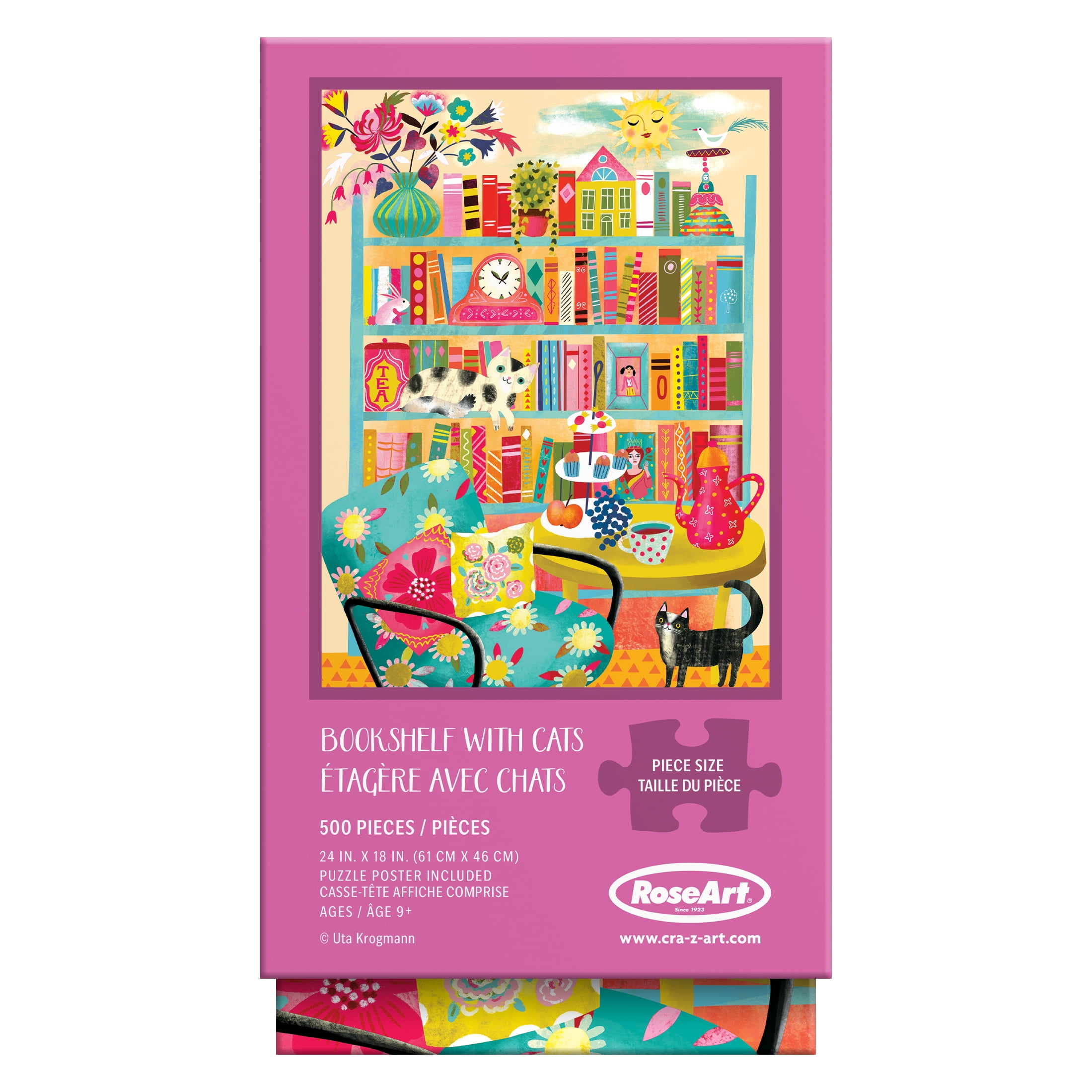 RoseArt - Vertical Visions 500 pièces - Bibliothèque avec chats - Puzzle à emboîter pour adultes