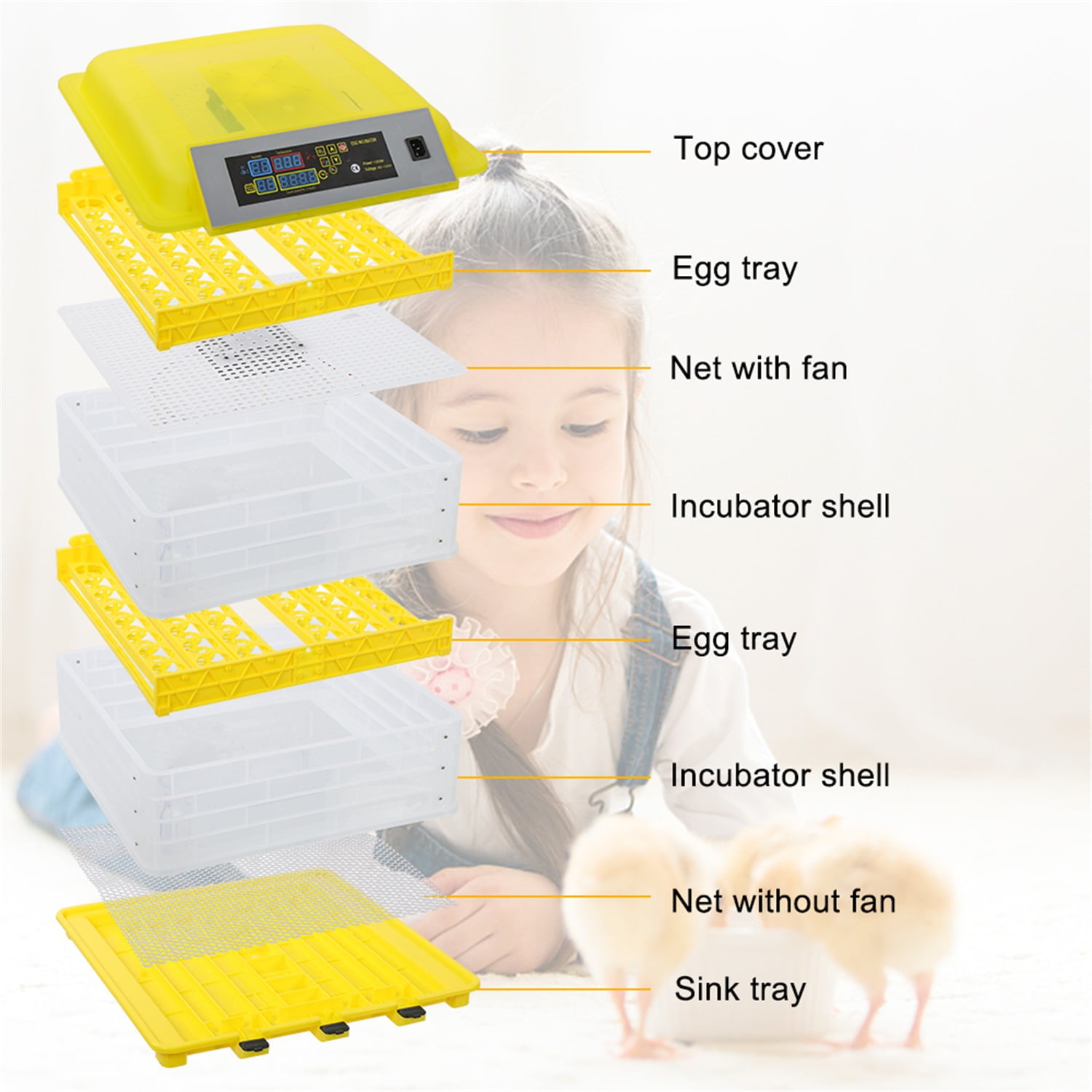 Pefilos 2 in1 Incubator Chicken Duck Bird Eggs 96-Egg Auto-Turning Digital Control, Yellow Pefilos 2 in1 Incubator Chicken Duck Bird Eggs 96-Egg Auto-Turning Digital Control, Yellow