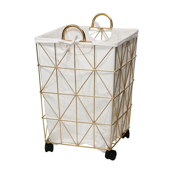 Mainstays Square Symmetrical Pattern Metal Hamper With Wheels Gold And Natural Walmart Com Walmart Com