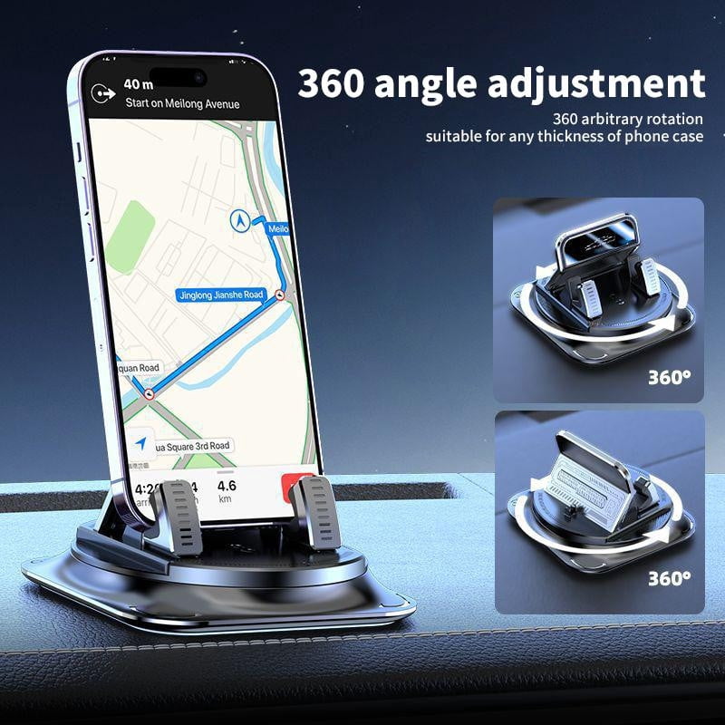 RRJ Car Phone Holder, 360 Degree Rotating Dashboard Car Mount, Non-Slip Silicone Base No Adhesive No Suction Cup, Universal Phone Cradle for Car Navigation Horizontal Vertical Screen Adjustment