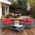 thumbnail image 4 of 4 Pieces Patio Conversation Set, Outdoor Furniture Set with Cushion, Outside Sectional Rattan Wicker Sofa for Garden, Porch, Backyard, Red, 4 of 9