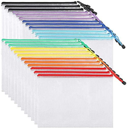 Letter Size Document Holders Multi-Color, 10 Pack Waterproof Zipper File Bags