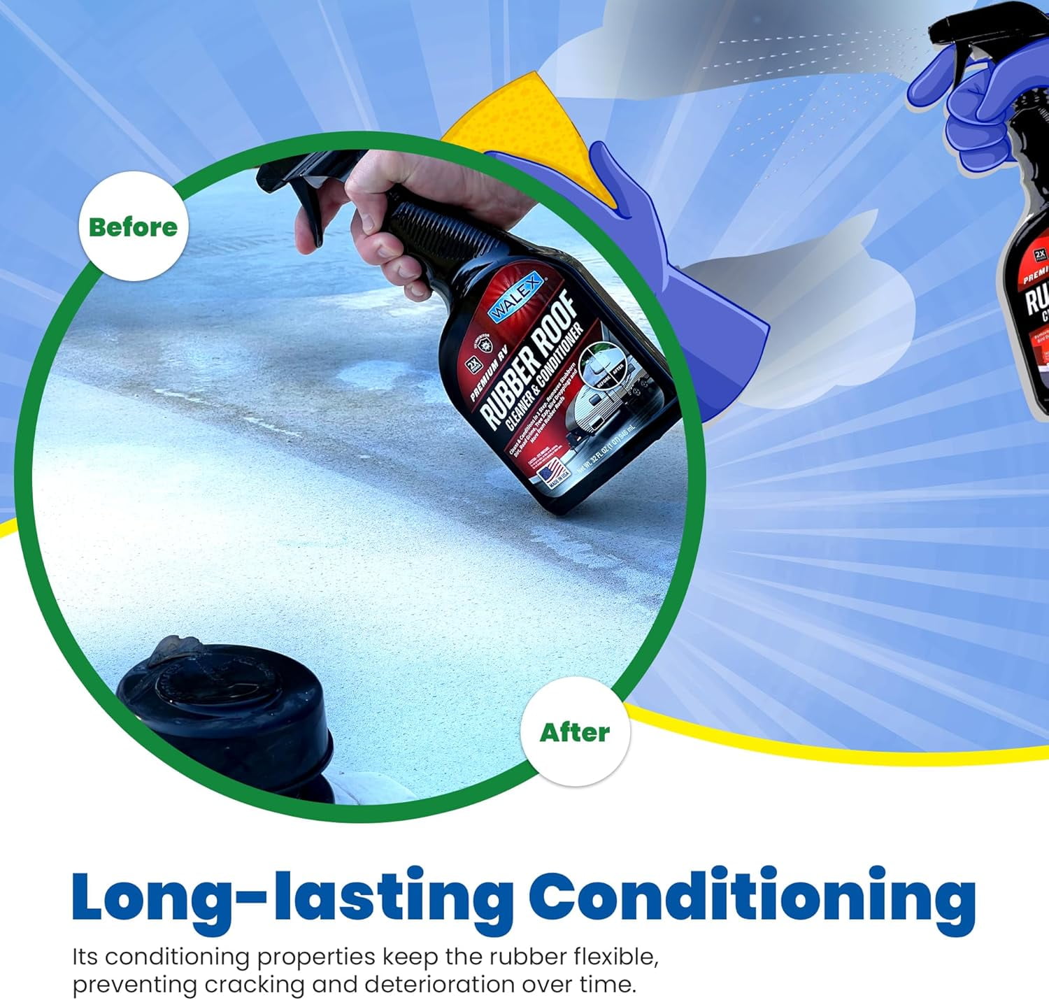 Walex Rubber Roof Cleaner Conditioner Treatment for RV - 64 oz Bottle