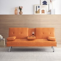 Multifunctional 67" Orange Leather Sofa Bed with Adjustable Postures