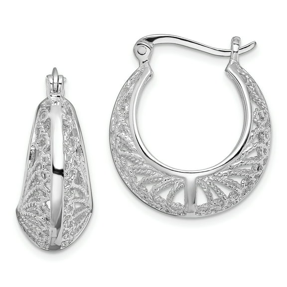 Primal Silver Sterling Silver Rhodium-plated Textured Hoop Earrings