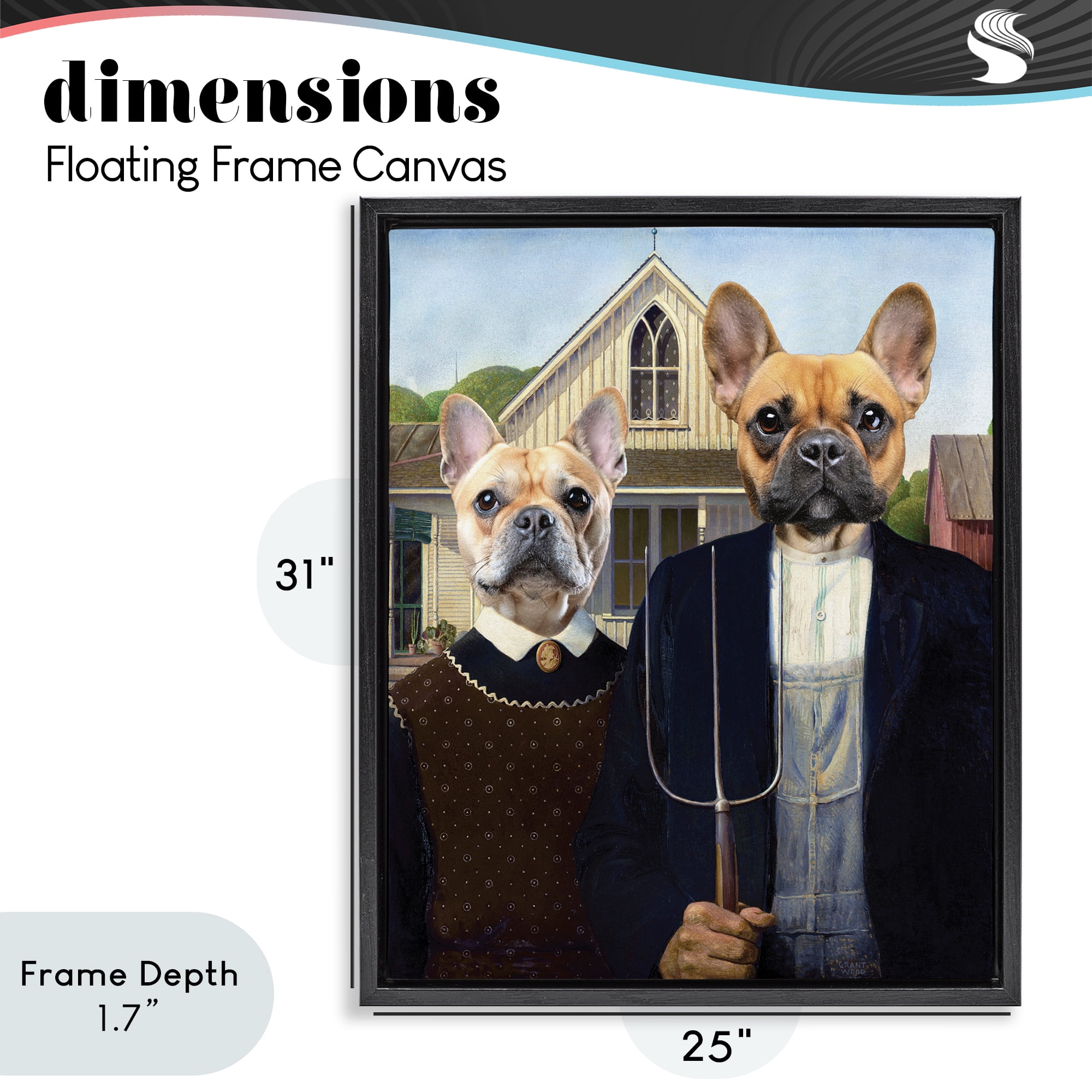 Stupell Industries French Bulldogs Iconic Farmers Black Framed Floater Canvas Wall Art, design by Grotto Studios