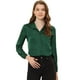 thumbnail image 1 of Blusa de Satén Mujer Cuello en V Manga Larga Botones Verde Oscuro XS Allegra K, 1 of 4
