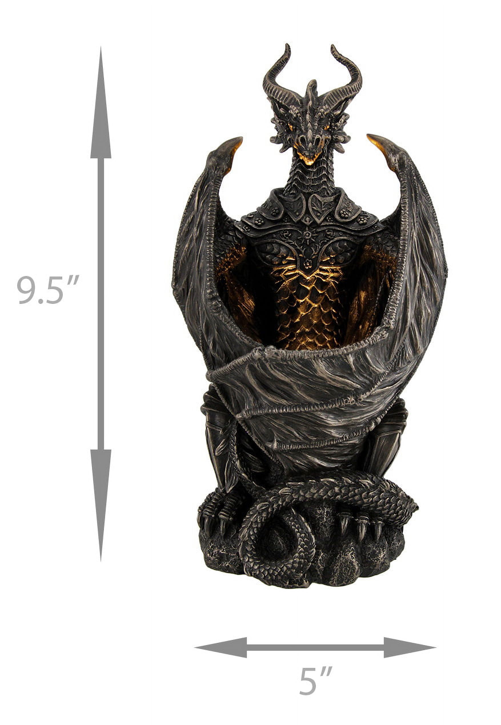 Veronese Design Guardian of the Light Armored Dragon LED Night Light Cold Cast Bronze Resin Statue 10 In