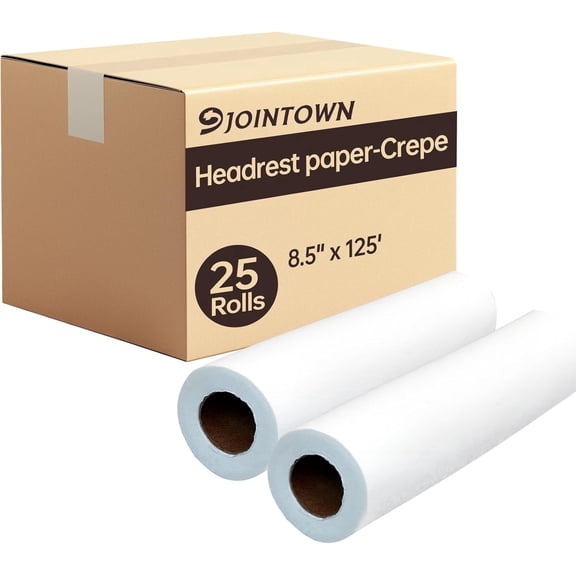 Jointown Headrest Paper Rolls, 8.5" x 125' -25 Pack -Crepe Absorbent Disposable Face Cradle Surface Paper Spool for Medical, Exam and Chiropractic Tables
