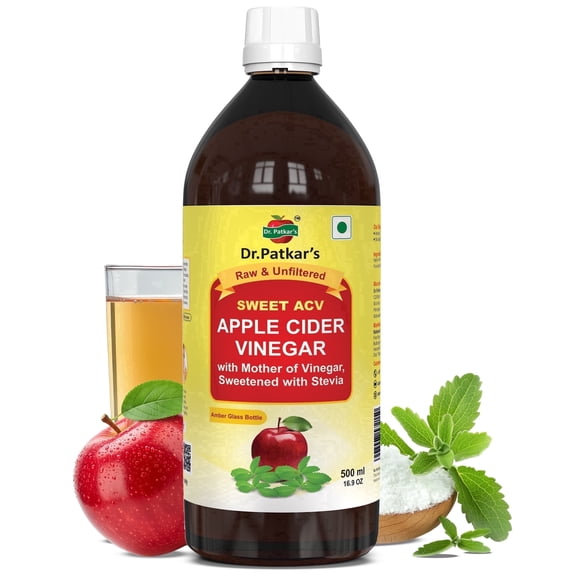 Dr. Patkar's Apple Cider Vinegar with Stevia Raw Unfiltered with Mother, Sugar-Free, 500ml