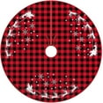 thumbnail image 2 of 48 Inches Red Black Buffalo Plaid Christmas Tree Skirt Rustic Thick Xmas Tree Skirt with Snowflake Elk and Santa Claus Winter Happy New Year Decoration for Home Holiday Party, 2 of 6