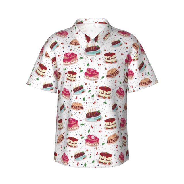 Balery Birthday Cake Camisas hawaianas de manga corta para hombre, camisas playeras de corte holgado, camisas de vacaciones con botones,Small