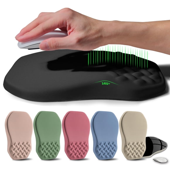 Gleamtide Tapis de Souris Ergonomique Surélevé avec Support pour Poignet et Mousse à Mémoire de Forme Bilatérale pour Repose-Poignet et Soulagement de la Douleur du Canal Carpien 11.8x7.9ã?