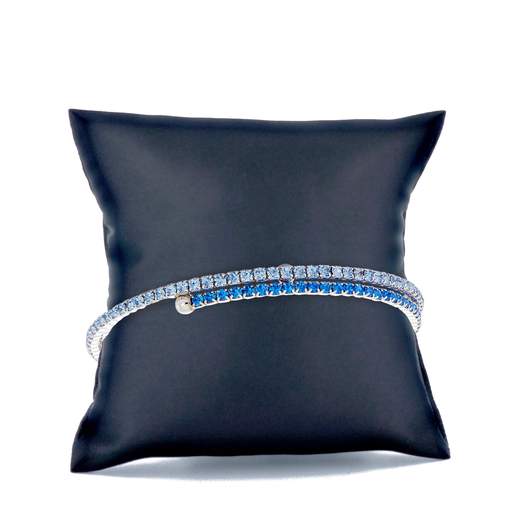 X & O Women's Double Row Silver Plated Flex Bangle with Sapphire and Aurora Crystals