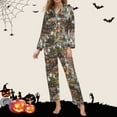 thumbnail image 2 of Womens Halloween Pajamas 2 Piece Set Funny Print Long Sleeve Button Sleepwear Comfy Long Pants Relaxed Fit Matching Lounge Sets, 2 of 5