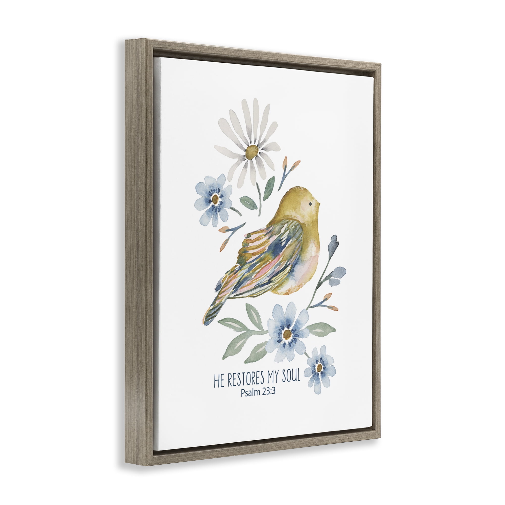 Stupell Industries He Restores My Soul Botanical & Floral Painting Brown Floater Framed Art Print Wall Art, 17 x 21