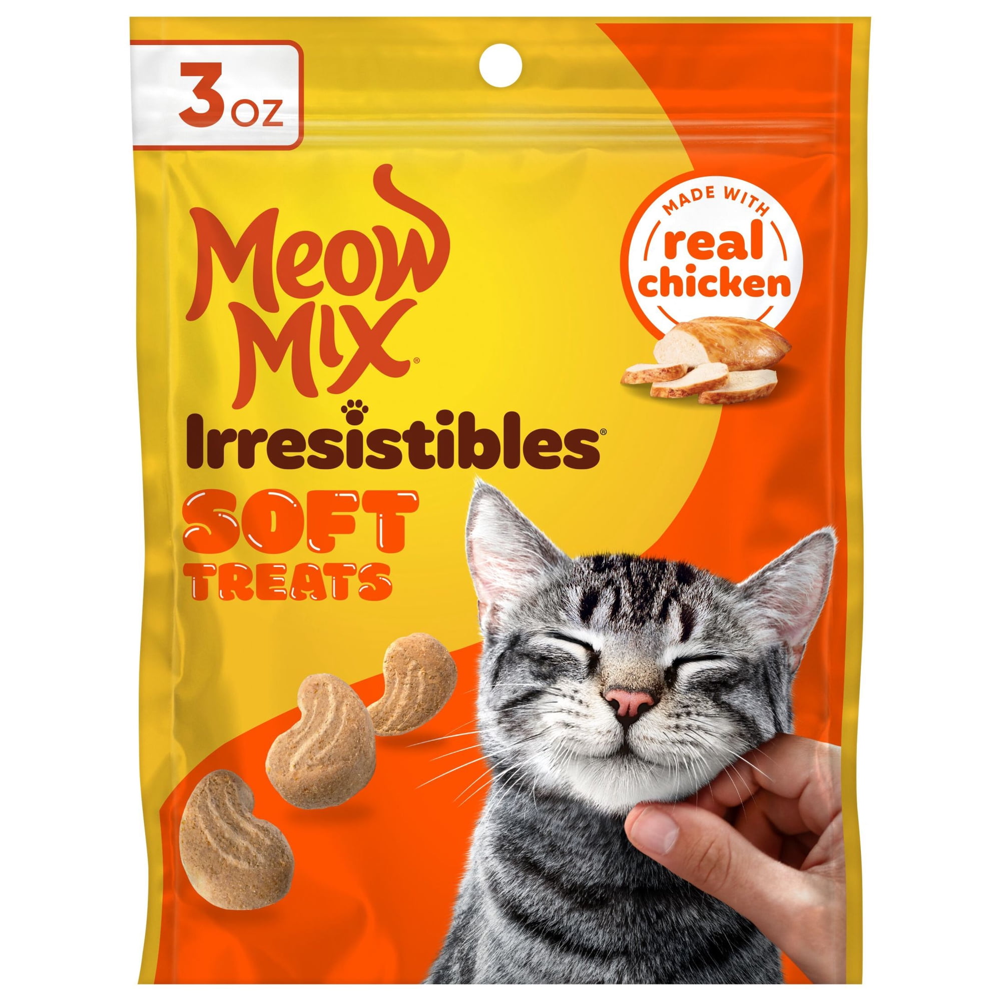 Meow Mix Irresistibles, Soft Cat Treats with White Meat Chicken, 3 oz Bag