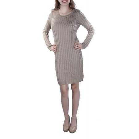New 2696-2 Calvin Klein Long Sleeve Cable Knit Sweater Dress, Khaki, PXS $134