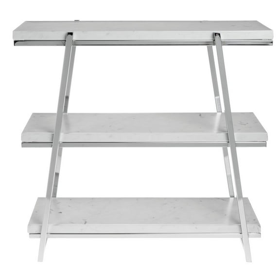 HUBERT Chrome 3-Tier Buffet Stand with Marble Shelves