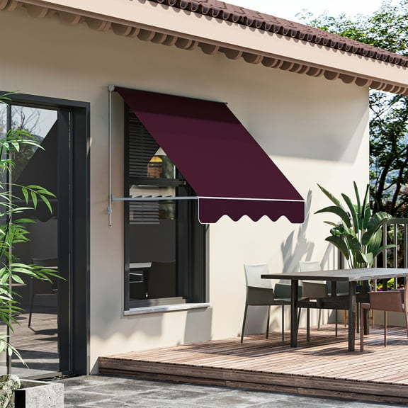 Outsunny 6' Drop Arm Manual Retractable Window Awning Sun Shade Shelter for Patio Balcony Outdoor, Aluminum, Wine Red