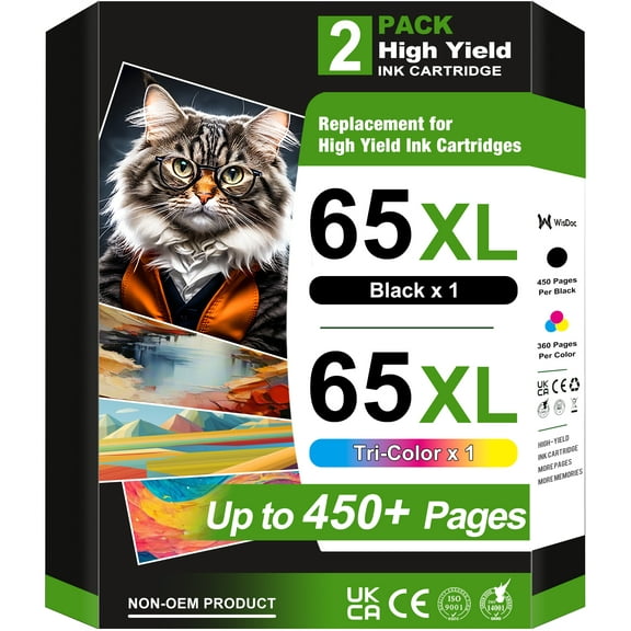 Cartouches d'Encre 65TG pour Cartouche d'Encre 65 pour Ampli 100 120 pour Deskjet 3772 3752 3755 Envy 5055 5010 5000 Imprimante (Noir, Tricolore)