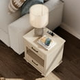 thumbnail image 4 of Beige Side Table with 2 Drawers, Small End Table with Charging Station, Wooden Nightstand for Bedroom, Living Room, 4 of 6