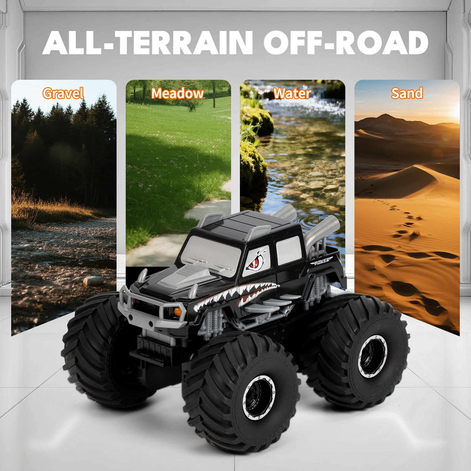 Ficcug Remote Control Cars,2 in 1 Land Water Monster Truck Toy,1:16 4WD off Road RC Cars for All Terrain,Gifts for Kids Boys Girls,Black