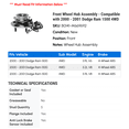 thumbnail image 2 of Front Wheel Hub Assembly - Compatible with 2000 - 2001 Dodge Ram 1500 4WD, 2 of 2