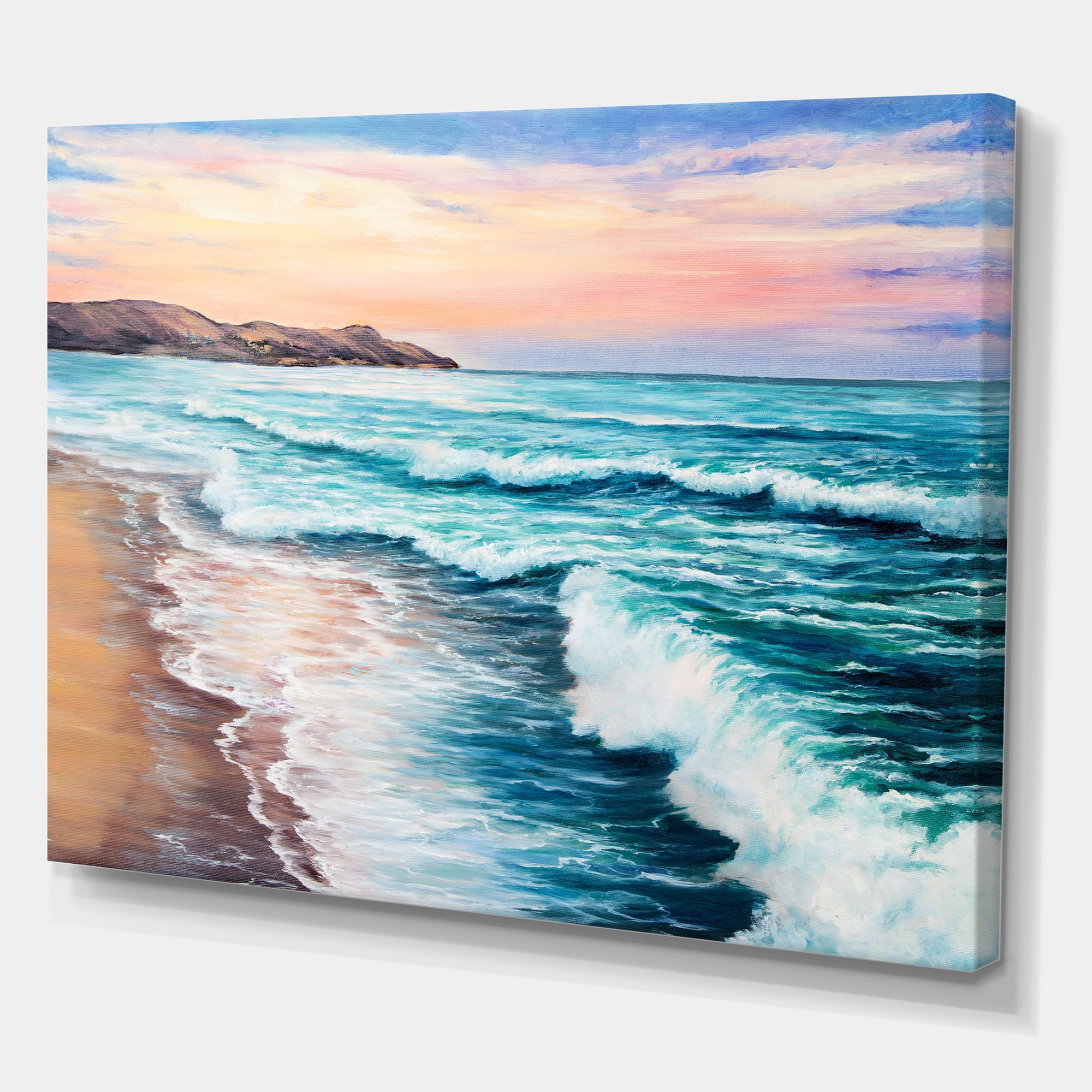 Designart ' Sunrise Glow On The Ocean Waves III ' Nautical & Coastal Canvas Wall Art Print