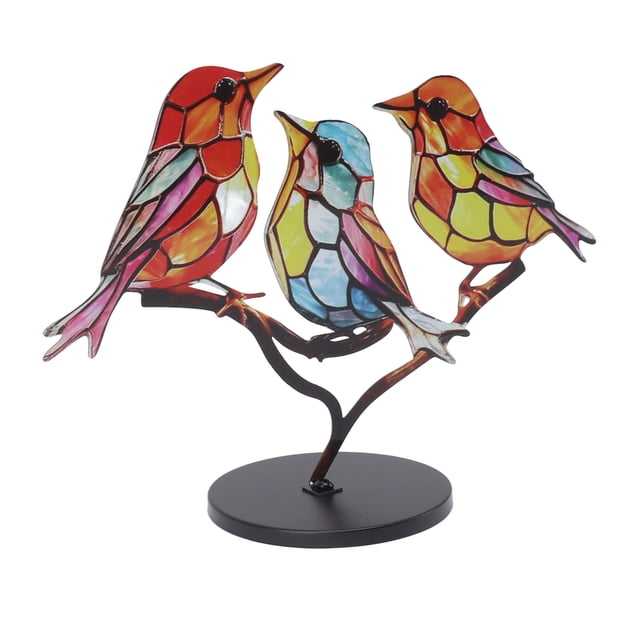 Trío de arte de mesa invertido para decoración de interiores, pájaros pintados a mano