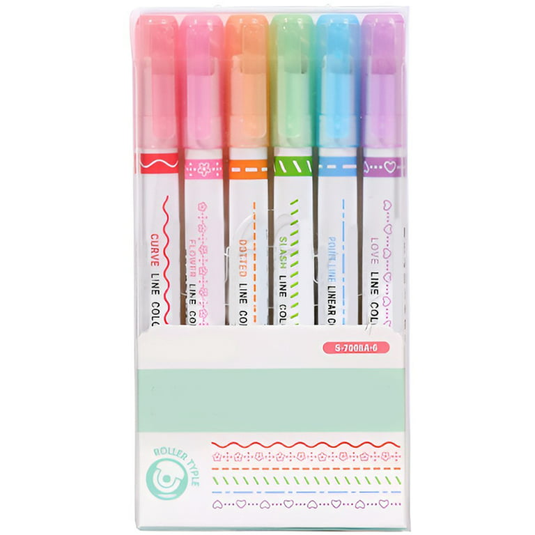 6pcs Curve Highlighter Set, Roll Pens, Linear Color Pens, Fine Point  Colored Markers for Writing Drawings : : Stationery & Office  Supplies