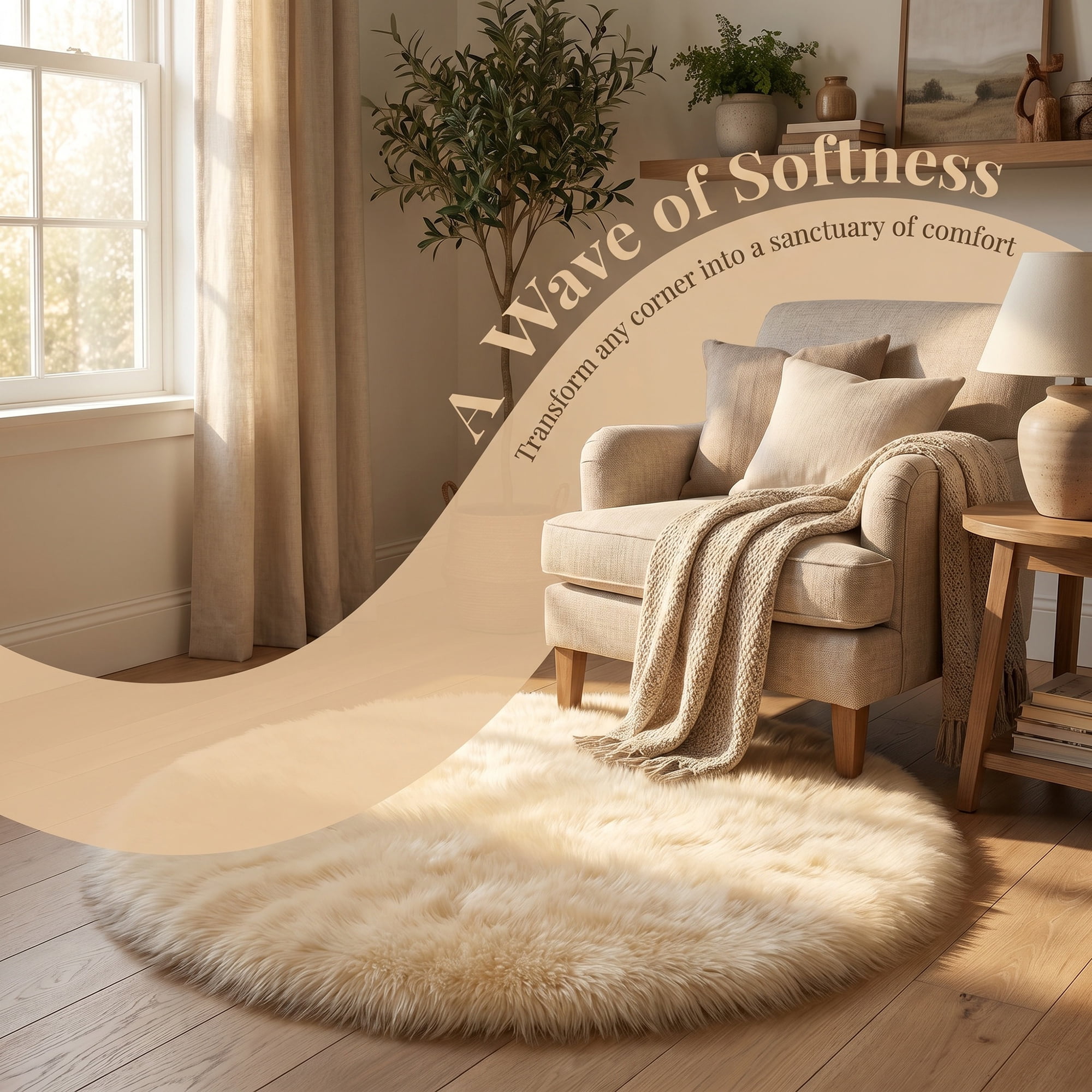 Unique Bargains Shaggy Round Area Rug Fluffy Non-Slip Fuzzy Carpet 24" x 24" Beige Yellow