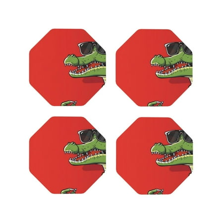 

Lukts Cool Crocodile With Sunglasses Print Leather Drinks Coasters Set of 4 Suitable or Drinks Furniture Protection and Easy Clean up-Octagon