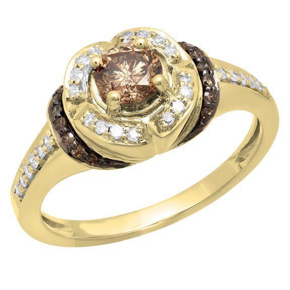 Dazzlingrock Collection 0.75 Carat (ctw) 14K Champagne & White Diamond Bridal Engagement Ring 3/4 CT, Yellow Gold, Size 6