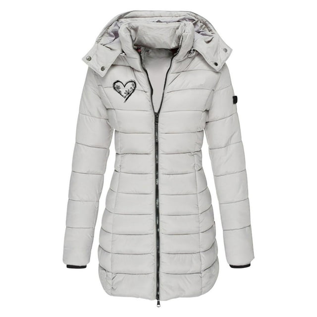Jackets for Women Casual, Mid-Length Fashion Hooded Jacket with Small Print