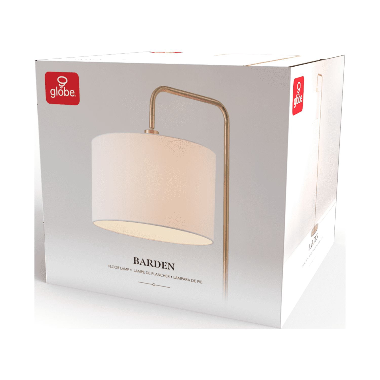 58" Brass Floor Lamp with White Linen Shade, On/Off Rotary Switch on Socket, Home Office Accessories