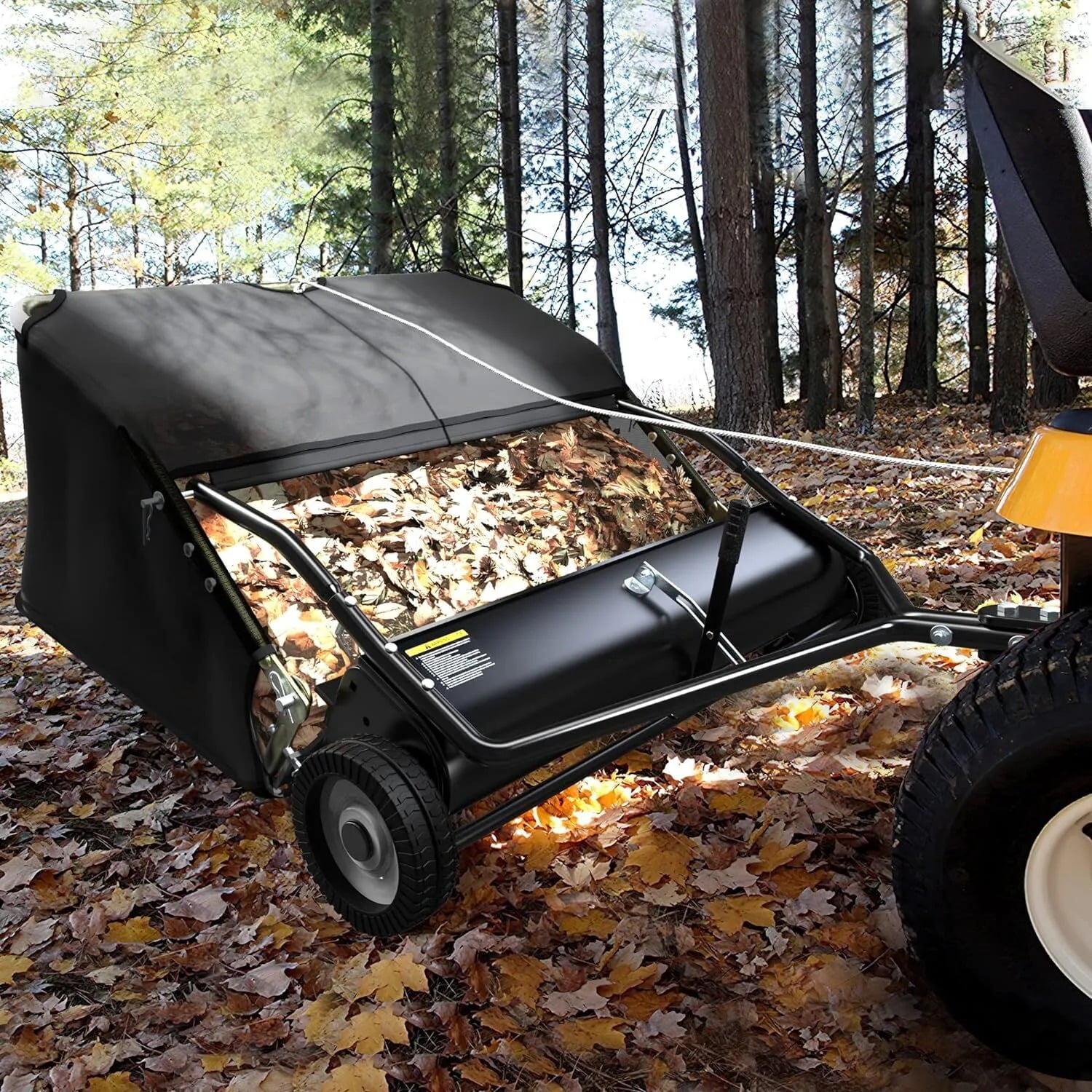RVNI 48in Tow Behind Lawn Sweeper Leaf Collector Sweeper for Lawn Grass Large Hopper 20 Cu ft Capacity