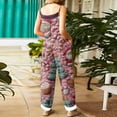 thumbnail image 3 of Women's Christmas Print Suspender Jumpsuit - Casual Loose Retro Cotton Linen One-Piece, Pink Size XXL, 3 of 5
