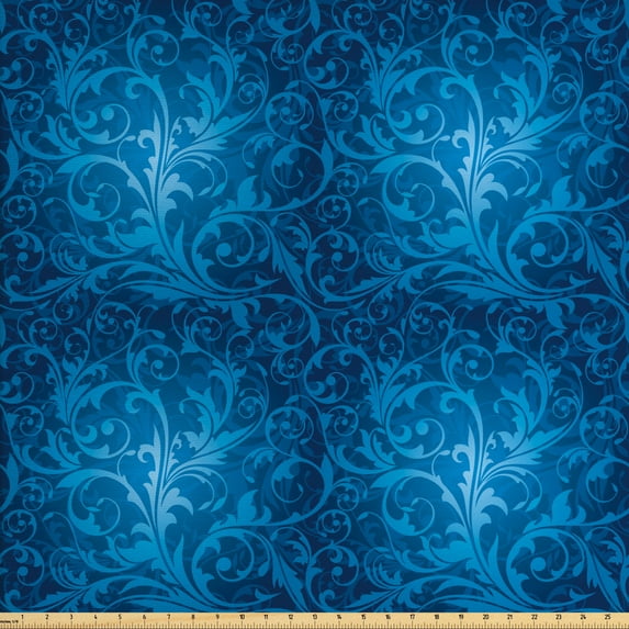 Vintage Sofa Upholstery Fabric by the Yard, Illustration of Monochrome Style Garden Flourishes Vintage Leaves Branches, Decorative Fabric for DIY and Home Accents, Sea Blue Sky Blue by Ambesonne