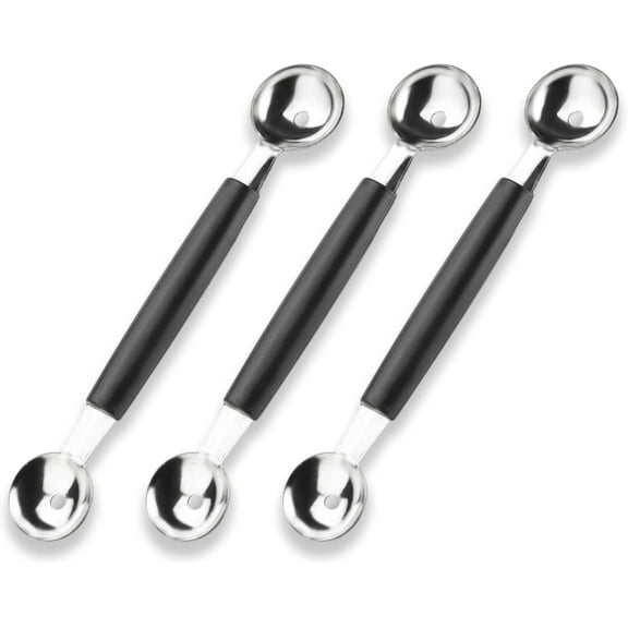 3 Pcs Melon Baller Scoop - Double-Sided Watermelon Scooper Spoon - Ice Cream & Fruit Baller Scoop Stainless Steel with Plastic Handle