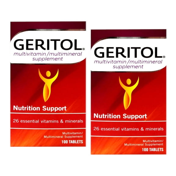 Geritol Multi-Vitamin Nutritional Support Tablets, Balance of 26 essential vitamins and minerals, 100-Count Bottles (Pack of 2)