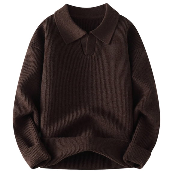 JTieacloth Men's Knit Pullover Sweater Knit Sweater Coat Autumn Winter Seagull Collar Scissor Neckline Solid Color Turn Down Collar Pullover Long Sleeve Outerwear(Brown)