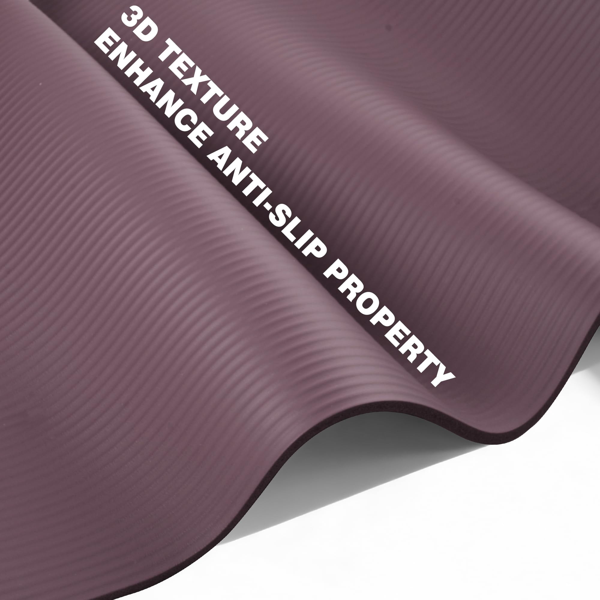 Purple 72”x24”x10mm NBR Yoga Mat for Exercise, Pilates, Stretching and Meditation