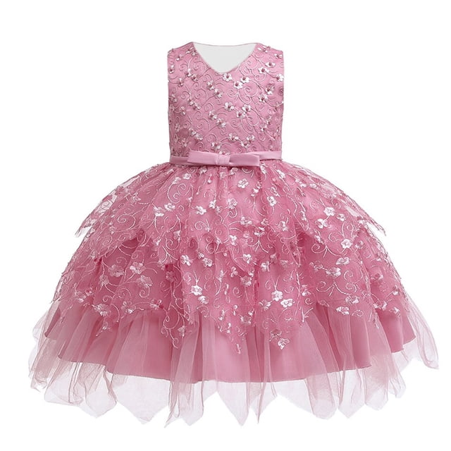 Vestido de princesa para fiesta de cumpleaños con tutú de tul para niños, ropa infantil con encaje Floral para niñas, traje elegante de graduación de boda 12-18M (etiqueta 80) Gao Jinjia LED