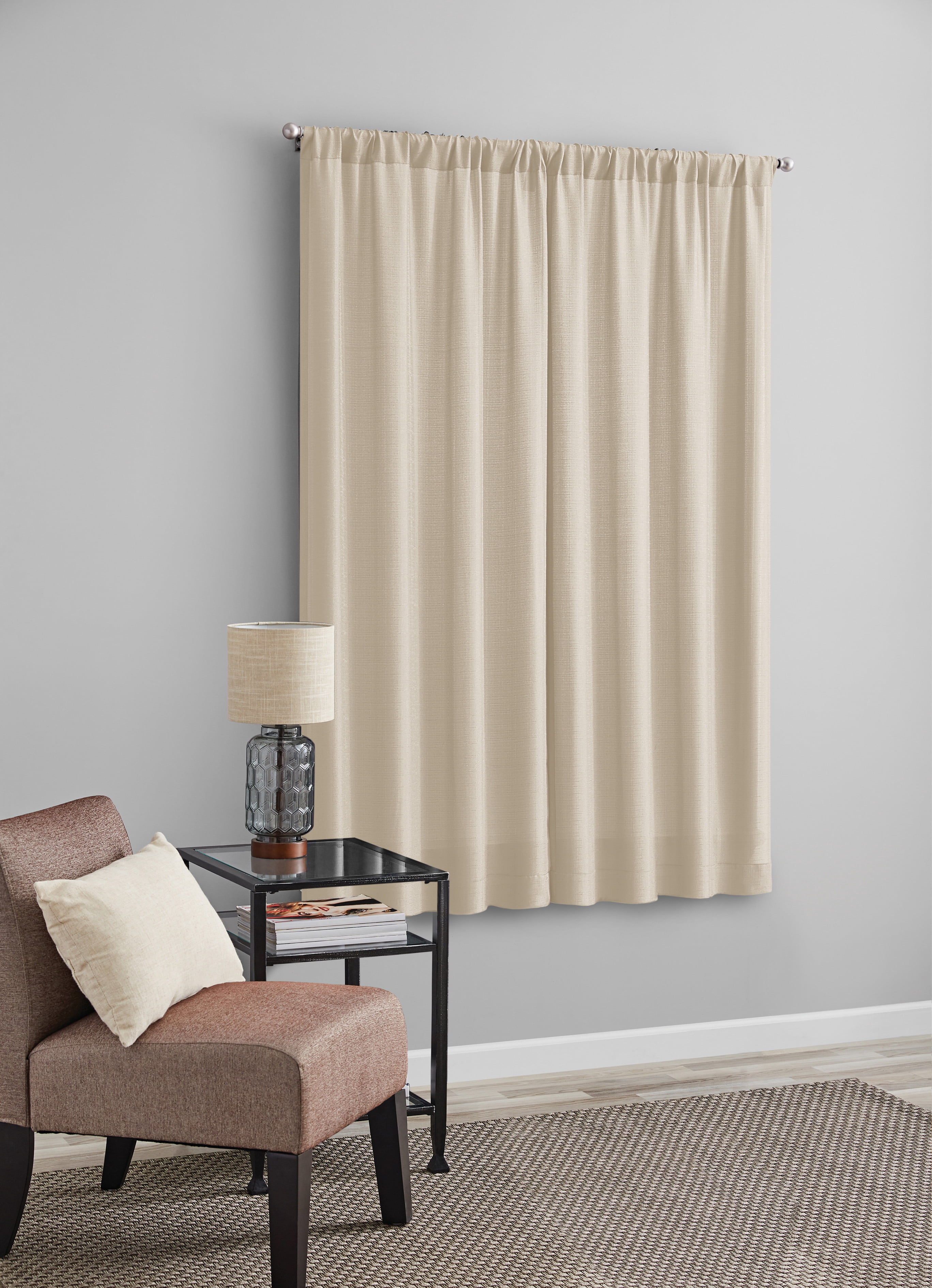 Mainstays Tille Light Filtering Curtain Panel Pair, 2 Panels, Beige, 37 in x 63 in