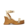 thumbnail image 2 of Schutz Lansy Platina Gold Buckle Ankle Strap Wooden-Sole Wedges Style Sandals (Platina Gold, 10.5), 2 of 3